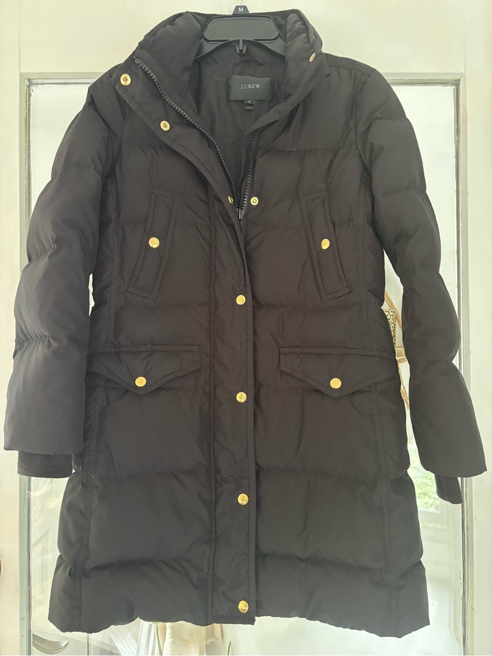 J. Crew Black Puffer Coat with Gold Hardware